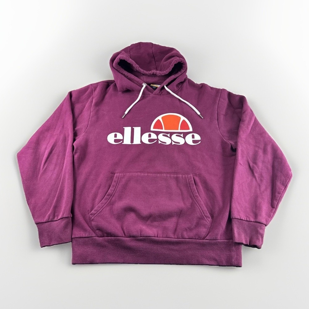 Ellesse Hoodie Mens L Red Pullover Drawstring Sweatshirt Pockets Jumper Logo Top